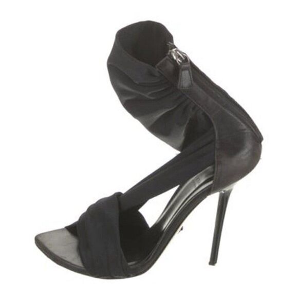 Versace Authentic Genuine Leather Solid Black High Heel Sandals 5 - Picture 2 of 8